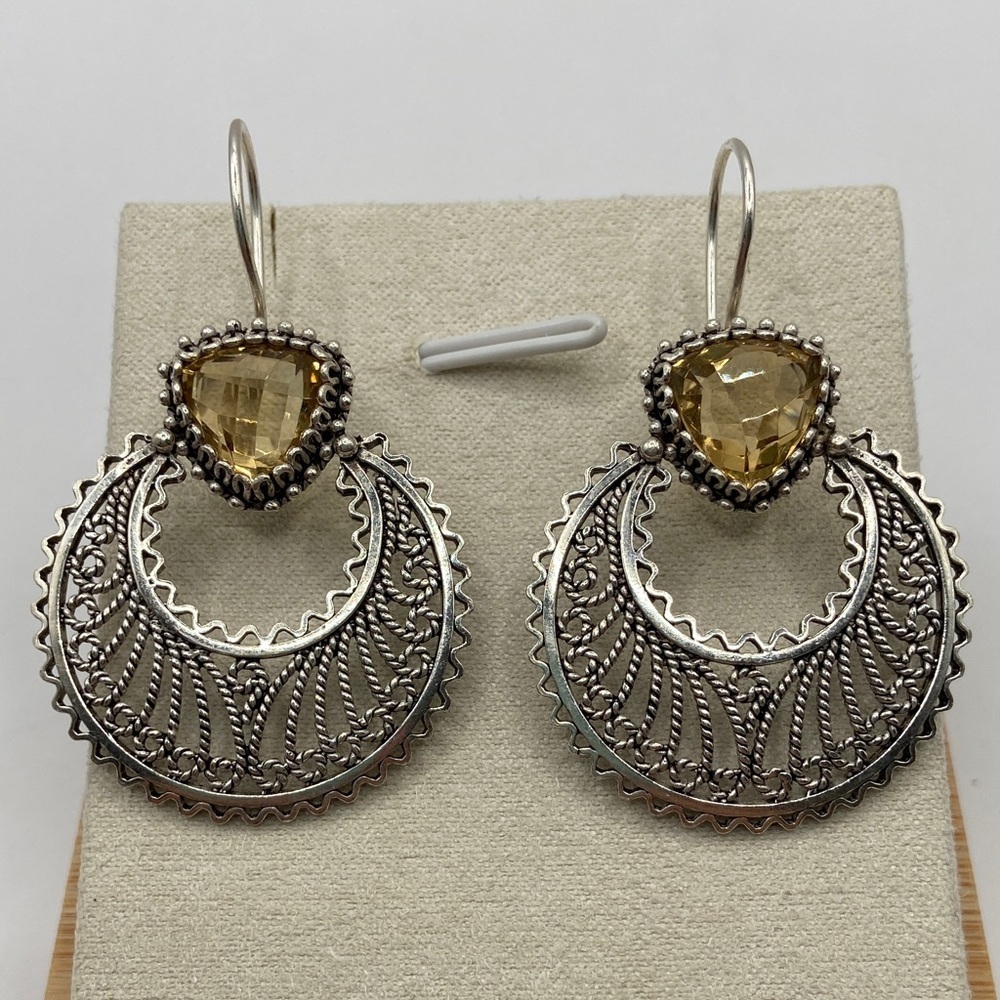 Ottoman Silver 925 Citrine Gemstone Crescent Moon Drop Dangle Earrings